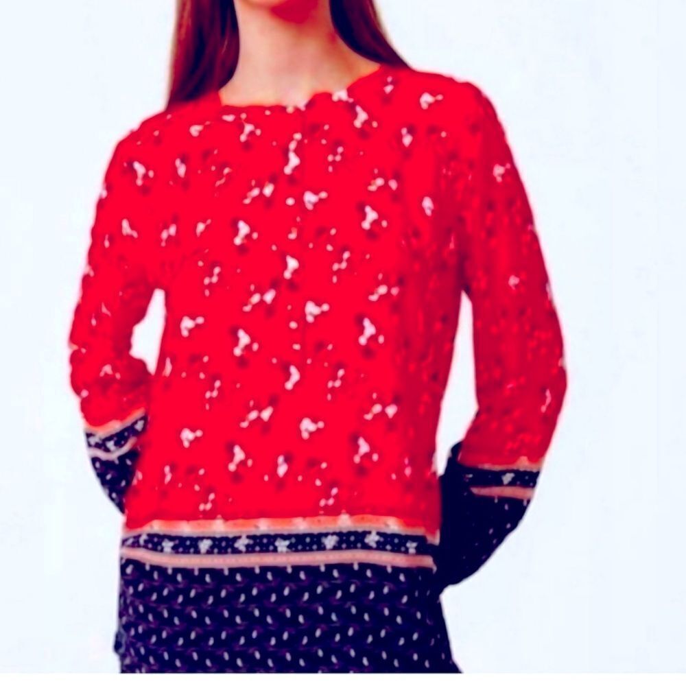 Loft Tunic Blouse Pullover Red White Blue Long Sleeve SZ S